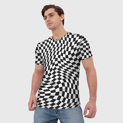 Мужская футболка Черно-белая клетка Black and white squares / 3D-принт – фото 3