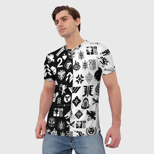 Мужская футболка DESTINY LOGOBOMBING ЧЁРНО БЕЛОЕ / 3D-принт – фото 3