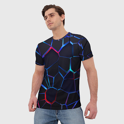 Мужская футболка Неоновые 3D плиты Неоновые плиты / 3D-принт – фото 3