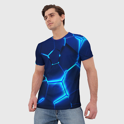 Мужская футболка 3D ПЛИТЫ NEON STEEL НЕОНОВЫЕ ПЛИТЫ / 3D-принт – фото 3