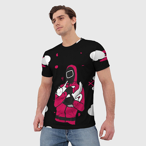 Мужская футболка Игра в кальмара x Кот, / 3D-принт – фото 3