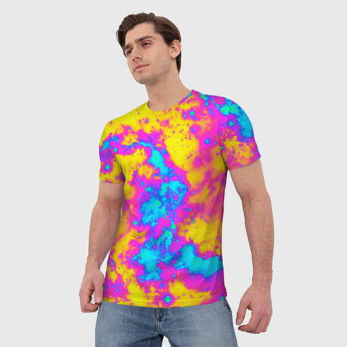 Мужская футболка Яркая абстракция космических красок / 3D-принт – фото 3