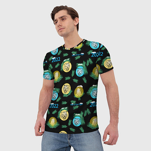 Мужская футболка Новогодний принт с тиграми / 3D-принт – фото 3