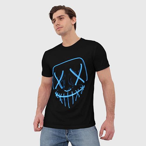Мужская футболка Неоновая маска Хэллоуина / 3D-принт – фото 3