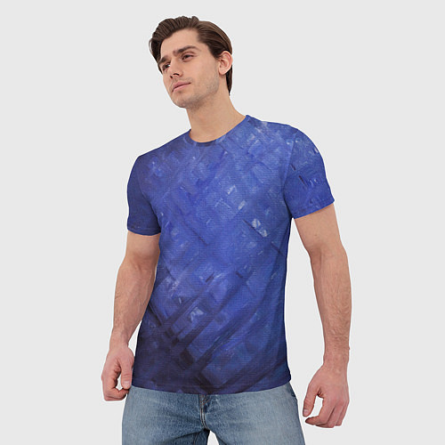 Мужская футболка Синие акварельные мазки / 3D-принт – фото 3