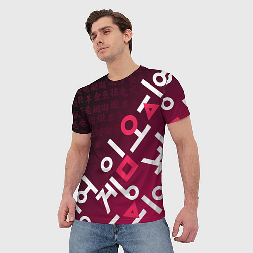 Мужская футболка Игра в кальмара: Иероглифы / 3D-принт – фото 3