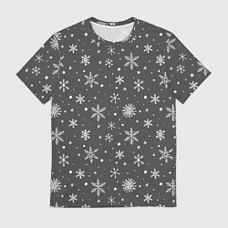 Футболка мужская Белые снежинки на сером фоне, цвет: 3D-принт