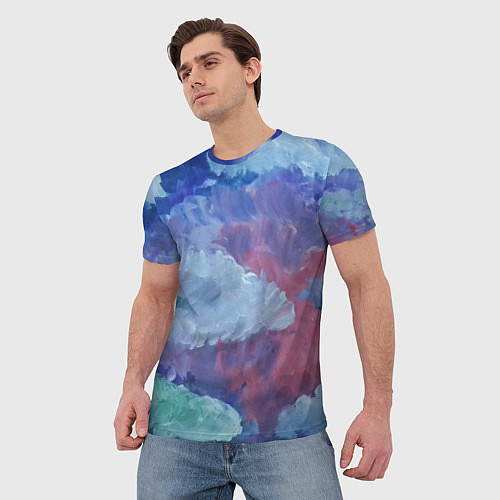 Мужская футболка Гуашевые облака / 3D-принт – фото 3