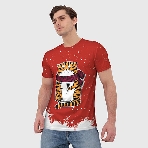 Мужская футболка Грустный тигр с бокалом вина / 3D-принт – фото 3