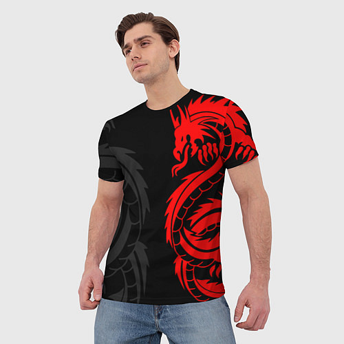 Мужская футболка КРАСНЫЙ ДРАКОН ТАТУ RED DRAGON TATTOO / 3D-принт – фото 3
