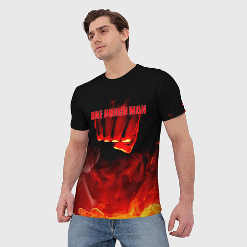 Мужская футболка Кулак One Punch-Man в огне / 3D-принт – фото 3