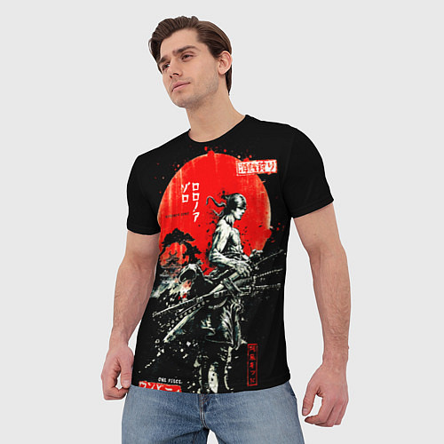 Мужская футболка Ван пис зоро самурай на черном фоне / 3D-принт – фото 3