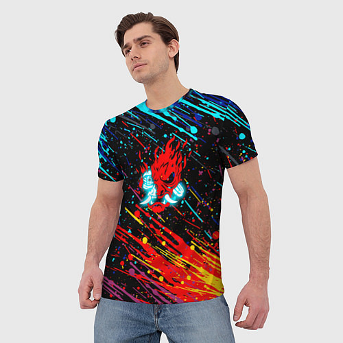 Мужская футболка Cyberpunk 2077 Цветные брызги / 3D-принт – фото 3