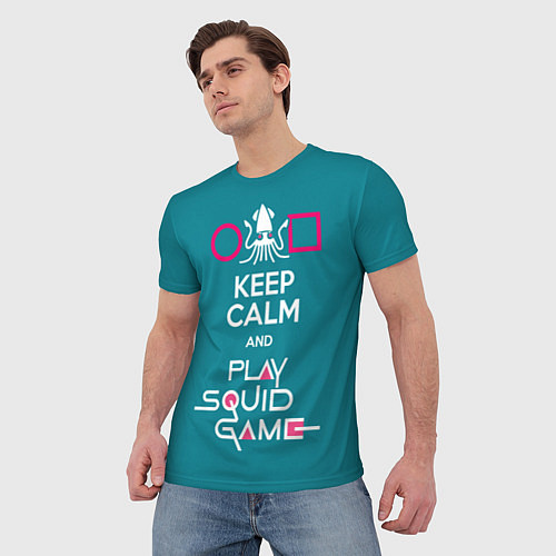 Мужская футболка Keep calm and play squid game / 3D-принт – фото 3
