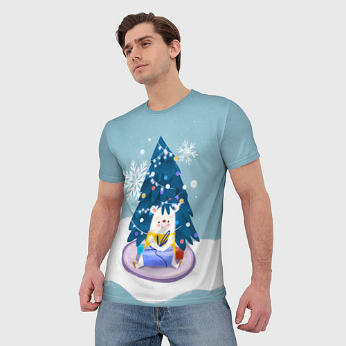Мужская футболка Медвежонок под новогодней елкой / 3D-принт – фото 3