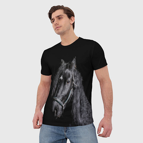 Мужская футболка Лошадь на черном фоне / 3D-принт – фото 3