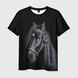 Футболка мужская Лошадь на черном фоне, цвет: 3D-принт