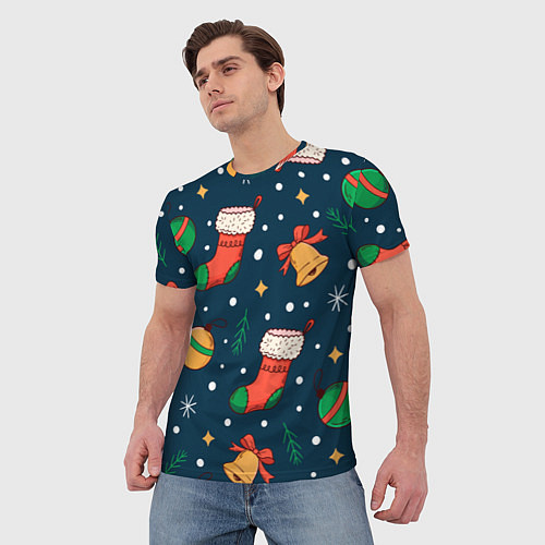 Мужская футболка Новогодний, рождественский узор / 3D-принт – фото 3