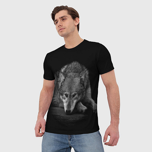 Мужская футболка Волк, на черном фоне / 3D-принт – фото 3