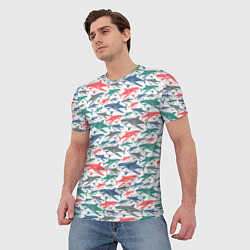 Футболка мужская Разноцветные Акулы, цвет: 3D-принт — фото 2