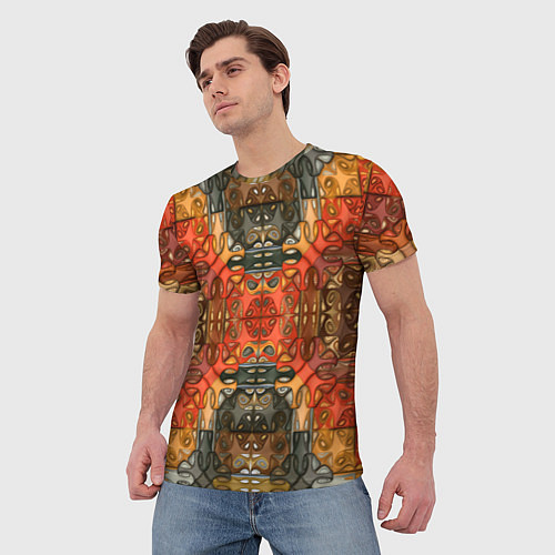 Мужская футболка Коллекция Фрактальная мозаика Оранжевый / 3D-принт – фото 3