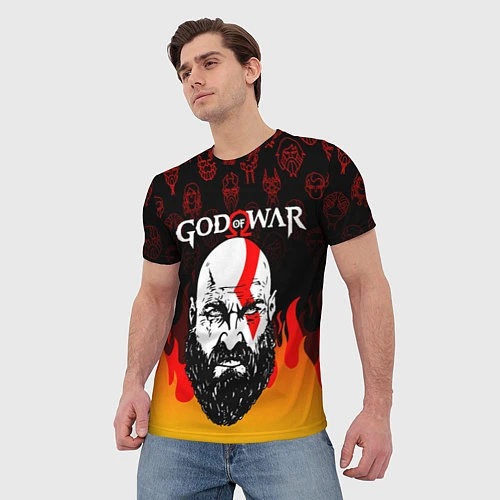 Мужская футболка GOD OF WAR ГОД ОФ ВАР FIRE ART УЗОР / 3D-принт – фото 3