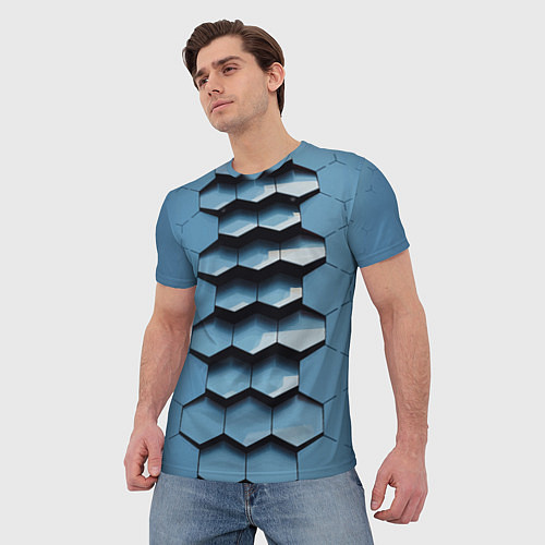 Мужская футболка Соты узор авангард / 3D-принт – фото 3