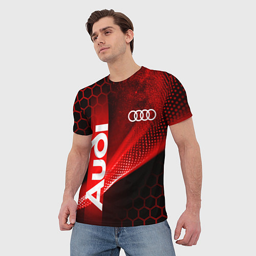 Мужская футболка AUDI АУДИ SPORT СПОРТ RED AND BLACK / 3D-принт – фото 3