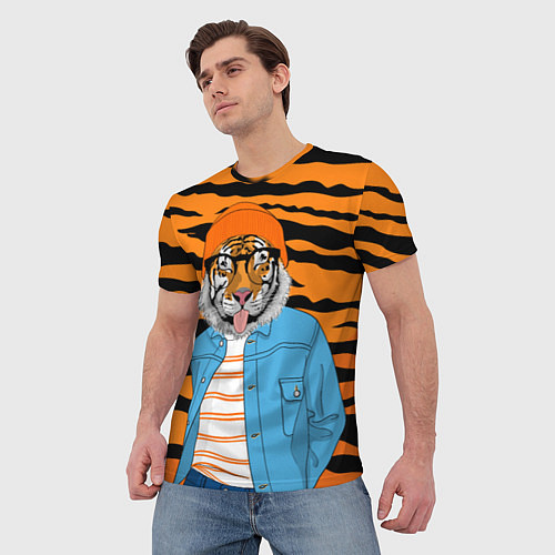 Мужская футболка Тигр фурри на стиле / 3D-принт – фото 3