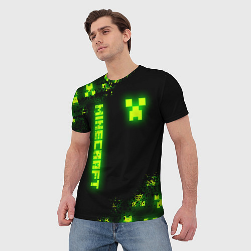 Мужская футболка MINECRAFT NEON LOGO CREEPER / 3D-принт – фото 3