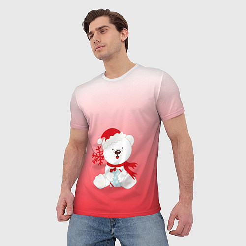 Мужская футболка Белый мишка с подарком / 3D-принт – фото 3