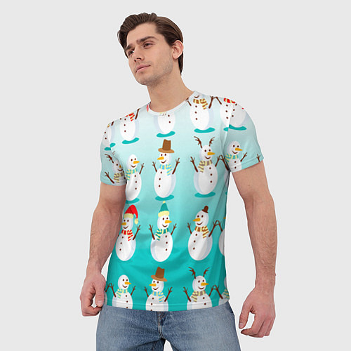 Мужская футболка Веселые снеговички узор / 3D-принт – фото 3