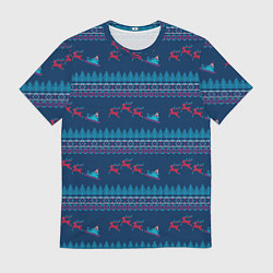 Футболка мужская Санта Клаус и олени, цвет: 3D-принт