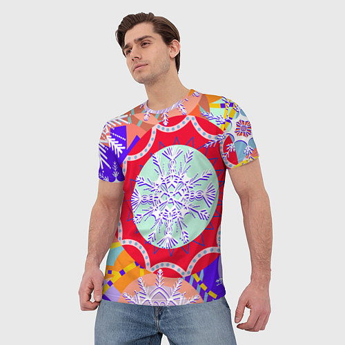 Мужская футболка Яркий абстрактный зимний дизайн из снежинок / 3D-принт – фото 3