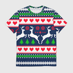 Футболка мужская Новогодние олени: узор, цвет: 3D-принт