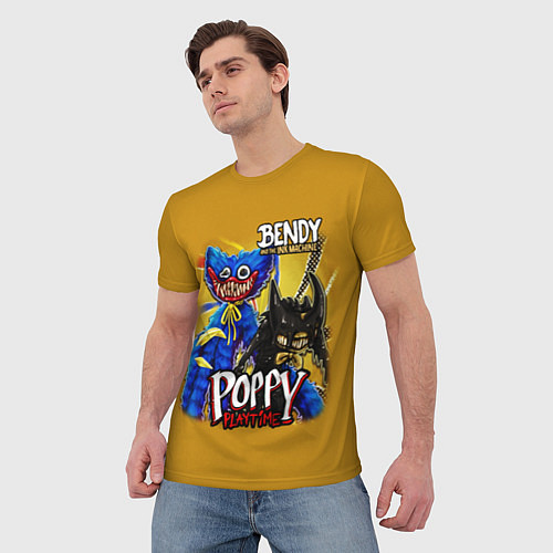 Мужская футболка POPPY PLAYTIME AND BENDY AND THE INK MACHINE / 3D-принт – фото 3