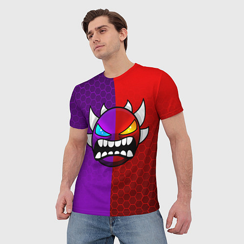 Мужская футболка Geometry Dash: Violet x Red / 3D-принт – фото 3