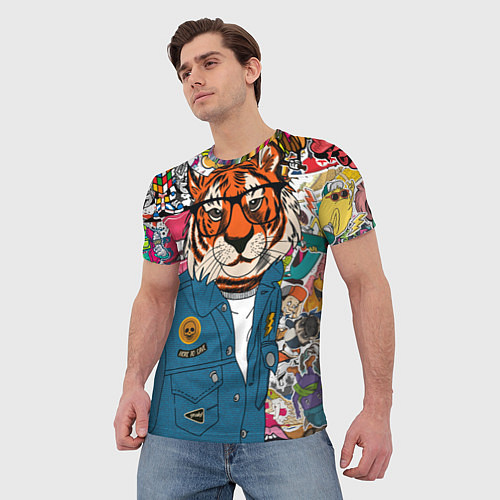Мужская футболка Стикербомбинг с тигром / 3D-принт – фото 3