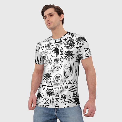 Мужская футболка THE WITCHER LOGOBOMBING ЧЁРНО БЕЛЫЙ ВЕДЬМАК ПАТТЕР / 3D-принт – фото 3