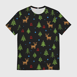 Футболка мужская Новогодние олени и елки, цвет: 3D-принт