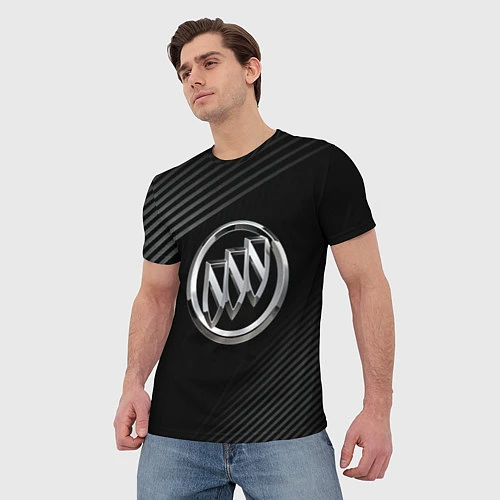 Мужская футболка Buick Black wave background / 3D-принт – фото 3