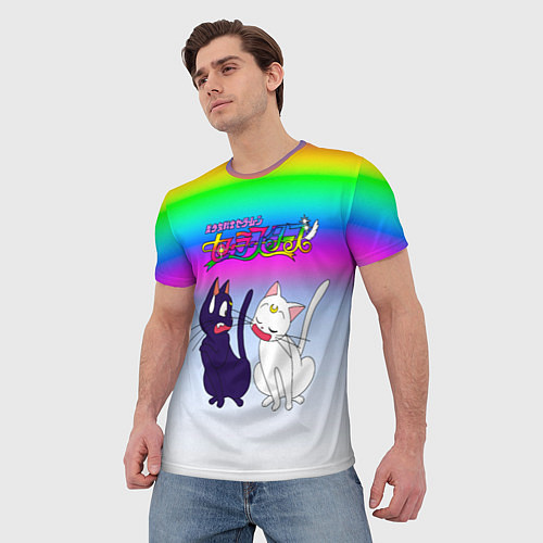 Мужская футболка Луна и Артемис под радугой / 3D-принт – фото 3