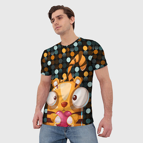 Мужская футболка Крейзи тигр с сердцем / 3D-принт – фото 3