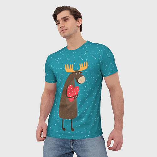 Мужская футболка Душевный лось с сердцем / 3D-принт – фото 3
