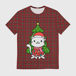 Футболка мужская КОТИК И ЁЛОЧКА НОВОГОДНЯЯ, цвет: 3D-принт