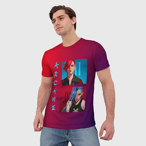 Мужская футболка Вай и Джинкс Аркейн / 3D-принт – фото 3