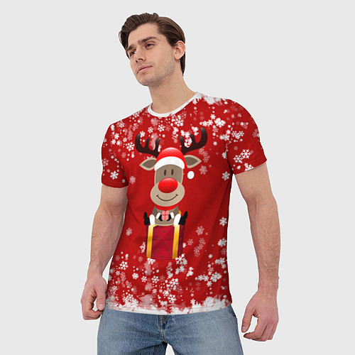 Мужская футболка Олень на подарке / 3D-принт – фото 3