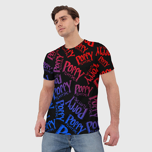 Мужская футболка POPPY PLAYTIME LOGO NEON, ХАГИ ВАГИ / 3D-принт – фото 3