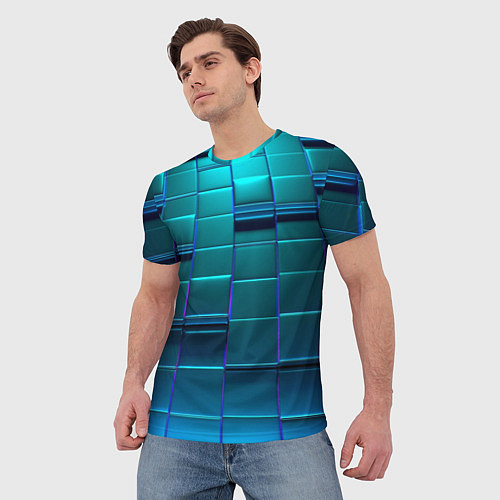 Мужская футболка 3D квадраты неоновые / 3D-принт – фото 3