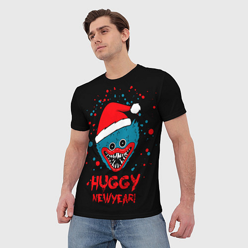 Мужская футболка Huggy New Year - Poppy Playtime новогодний Хагги В / 3D-принт – фото 3